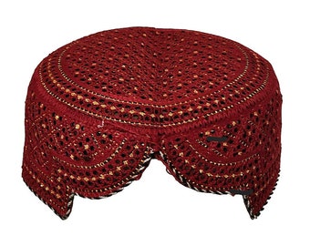 Embroidered Pashtoon Cap, Traditional Balochi Sindhi Kufi for Men