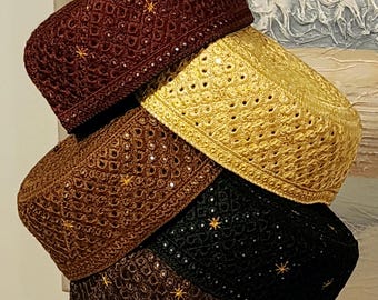 Embroidered Round Cap for Men, Traditional Style (22 inch)