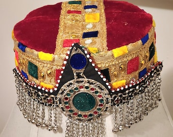 Embroidered Afghan Cap with Jhoomer Headpiece