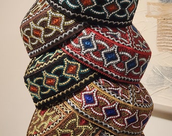 Embroidered Silk Cap, Round Kufi Hat