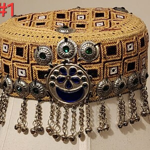 Traditionelle bestickte Mütze mit afghanischem Kopfschmuck für Frauen/Mädchen. Größe 22 Zoll rund, kostenloser Versand alle USA