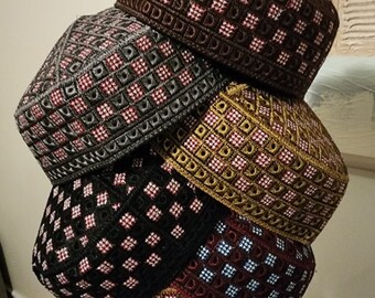 Embroidered Silk Cap: Traditional Silver Thread Kufi