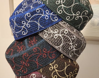 Embroided round cap for Men. Size  22 & 22.5 inches round.