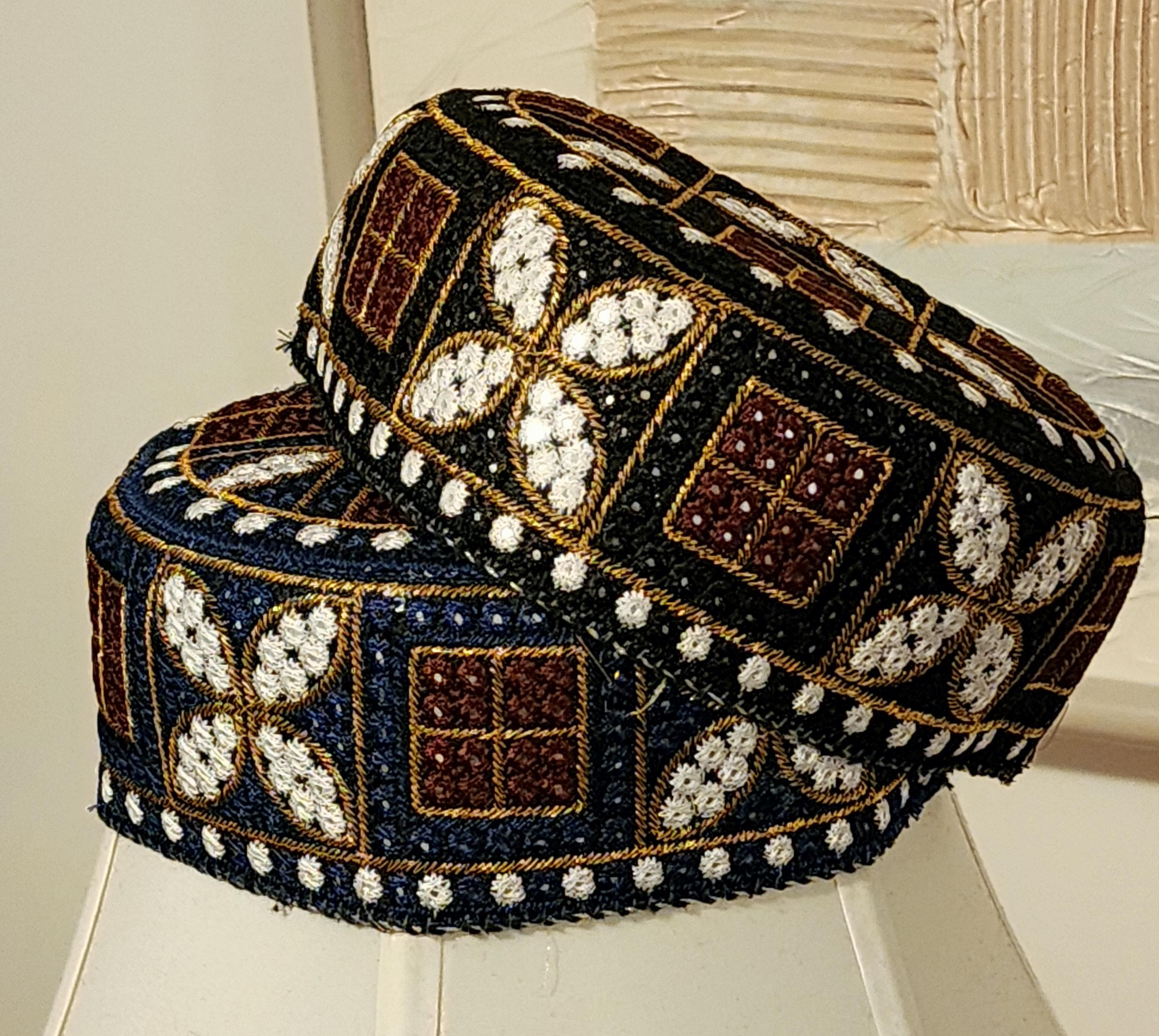 Old Rounded Cap Pattern Traditional Embroided Round Cap for Men/women. Size 22 Inches Round ...