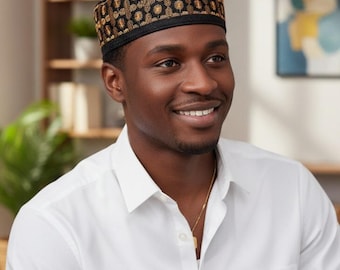 Embroided round cap for Men. Size  22 & 23 inches round.