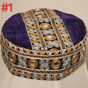 Afghanische Traditionelle goldene / silberne Kombifaden bestickte Kappe für Frauen / Mädchen. Größe 21 & 22 Zoll rund. Kostenloser Versand alle USA.