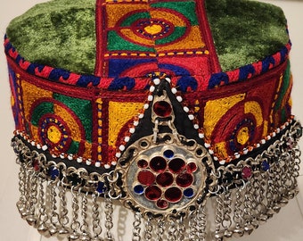 Embroidered Afghan Cap with Jhoomer Headpiece (Size 21-22 inches)