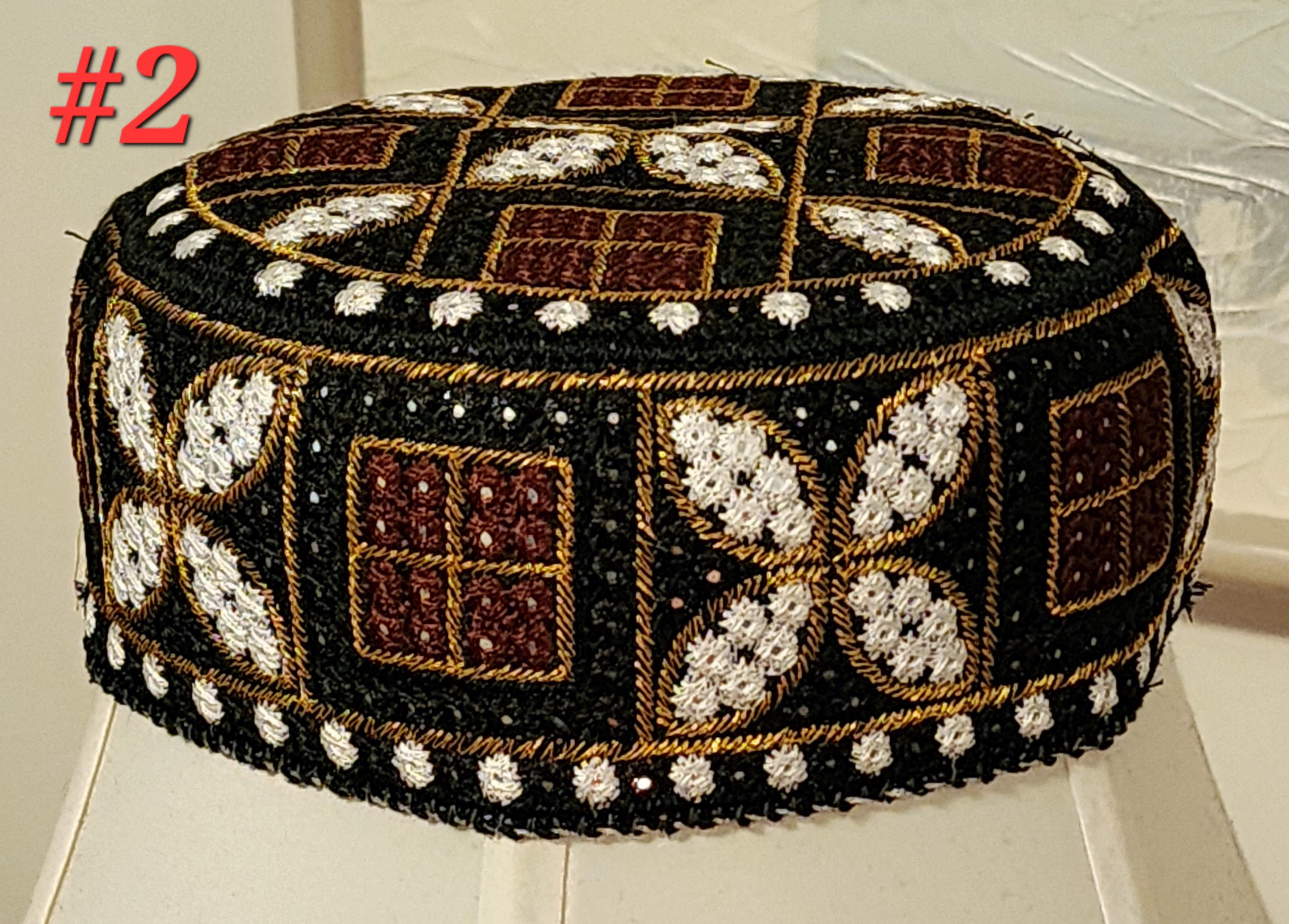 Old Rounded Cap Pattern Traditional Embroided Round Cap for Men/women. Size 22 Inches Round ...
