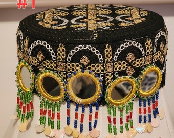 Embroidered Afghan Mirror Cap, Traditional Women's Hat (22 inch)