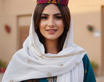 Afghan Embroidered Cap: Traditional Women's Hat, 22-inch