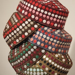 Traditional embroided round cap for Men. Size 22 inches round. Free shipping all U.S