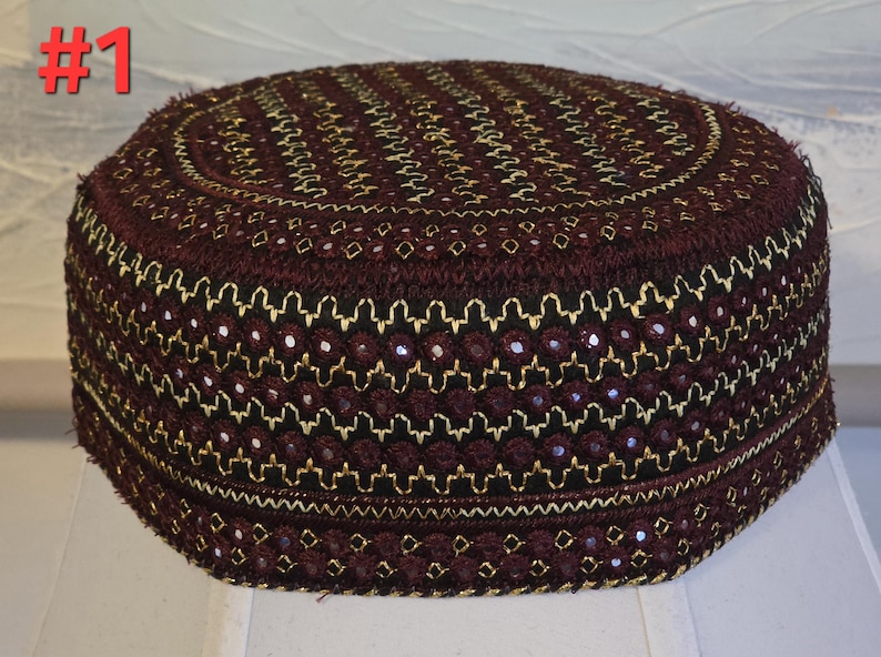 Traditional Round Cap Traditional Embroided Zigzag Design Round Cap for Men/women. Size 22 ...