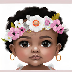 Wall Art: Cute Baby Girl with Flower Crown Instant Digital Download Art, PNG File, Commercial Use and POD allowed