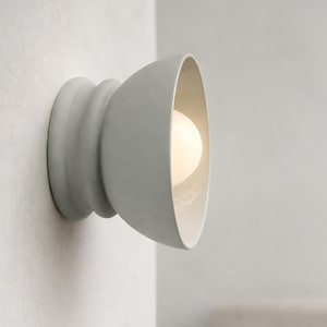 Small Pompeii | Ceramic Flush Mount Wall Sconce | Handmade Minimalist Dome Light Fixture in Fog Gray