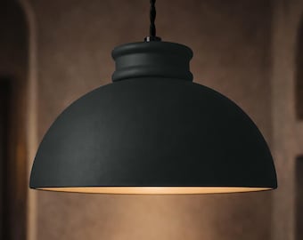 Groot Pompei | Keramische hangplafondlamp | Handgemaakte minimalistische koepelhangarmatuur in schaduwantracietgrijs