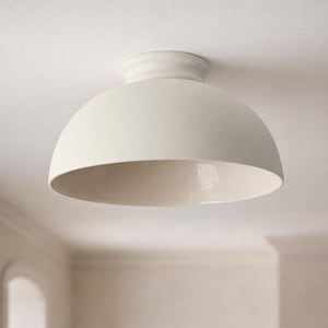 XL Pompeii | Ceramic Flush Mount Ceiling Light | Handmade Minimalist Dome Fixture in Bone White