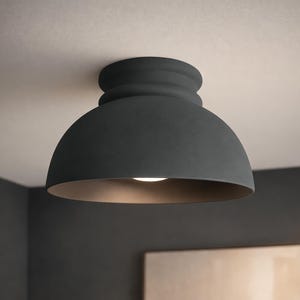 Große Pompeji | Keramik Unterputz Deckenleuchte | Handgemachte Minimalistische Kuppel Leuchte in Schatten Charcoal Grau