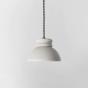 Pompeii – Small Ceramic Pendant Light | Minimalist Dome Ceiling Light in Bone White | Handmade Hanging Light Fixture