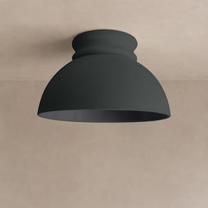 Large Pompeii | Ceramic Flush Mount Ceiling Light | Handmade Minimalist Dome Fixture in Shadow Charcoal Gray