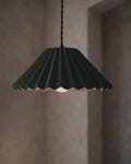 Large Picco | Ceramic Pendant Ceiling Light | Handmade Minimalist Pleated Hanging Fixture in Shadow Charcoal Gray