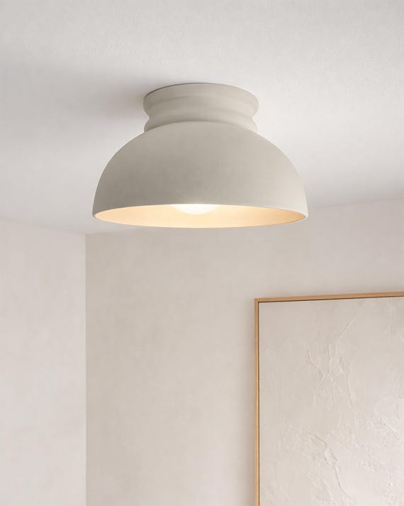 Large Pompeii | Ceramic Flush Mount Ceiling Light | Handmade Minimalist Dome Fixture in Bone White