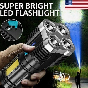 Super Bright Flashlight Torch LED Searchlight USB Rechargeable Spotlight Waterproof Lithium Battery