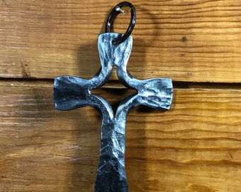 Blacksmith Forged steel Cross key chain