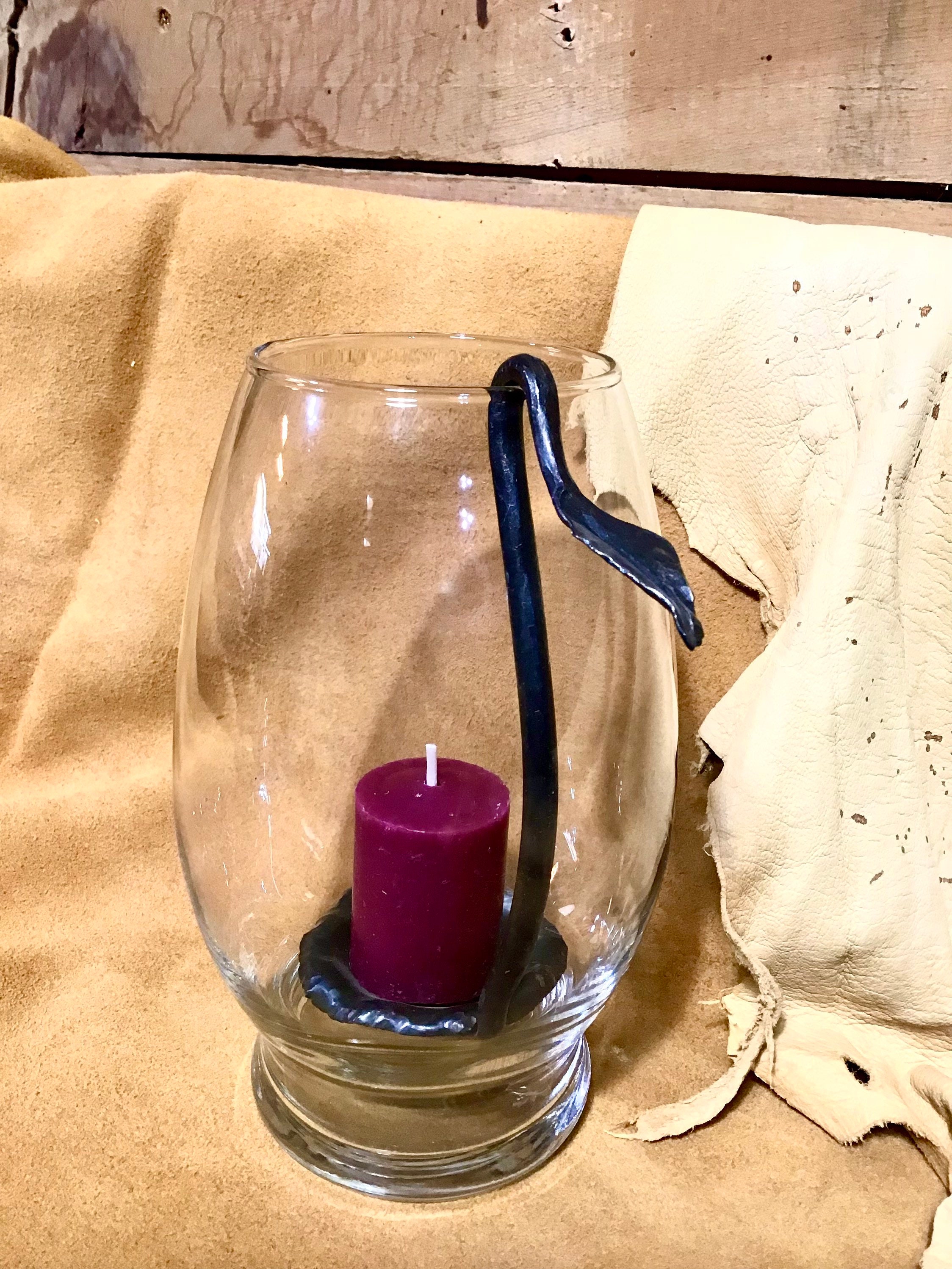 Hand Metal Candle Holder in Hurricane Glass, Made in Montana Etsy
