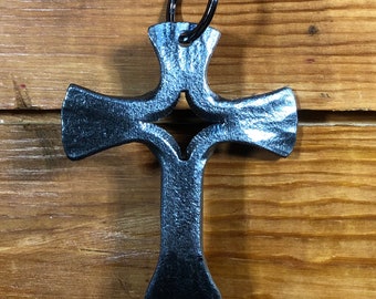 Blacksmith Forged steel cross keychain