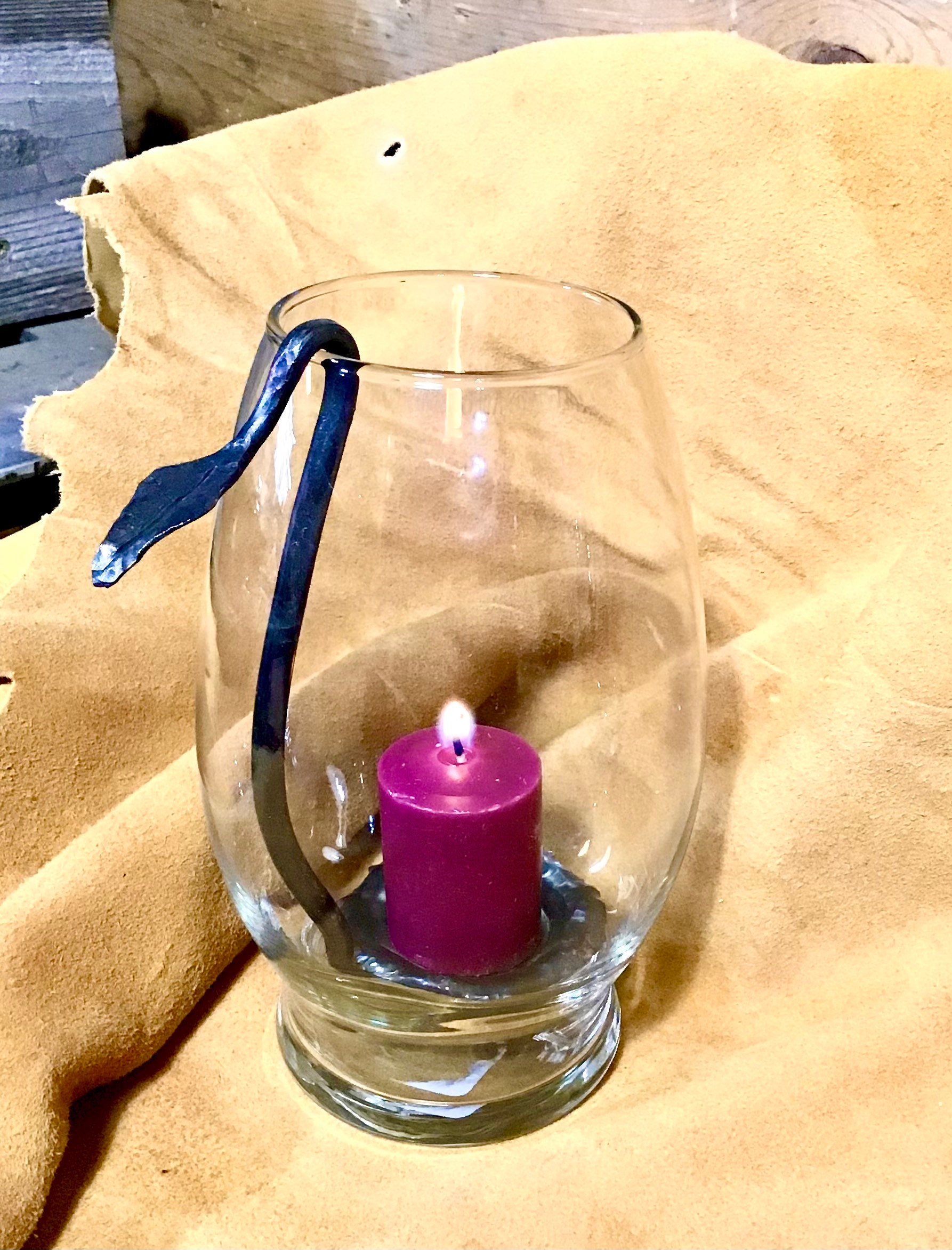Hand Metal Candle Holder in Hurricane Glass, Made in Montana Etsy
