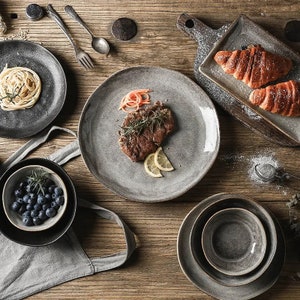 Retro Ceramic Dinnerware in Black and Gray - Etsy