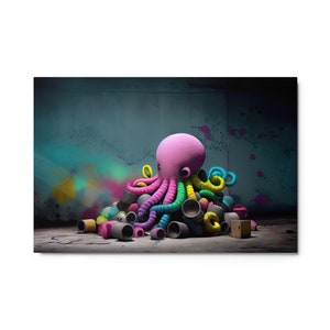 Octopus Playing With Shells Metal Wall Art Print
