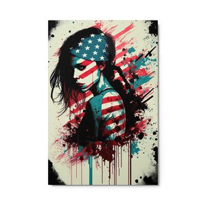 Woman Wearing American Flag Metal Wall Art Print