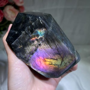 484g Top Quality Flash Labradorite Freeform, Super Flashy Polished Silver Purple Rainbow Labradorite Crystal.