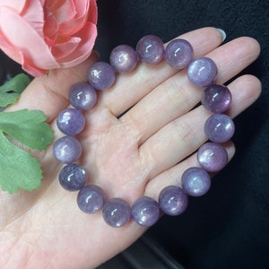 0.9 cm-1.7 cm Rare Flash Purple Lepidolite Stretch Bracelet, High Quality, Women’s Bracelet