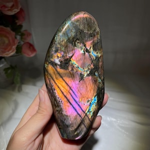 442g Top Quality Flash Labradorite Freeform, Super Flashy Polished Pink, Purple Labradorite Crystal.