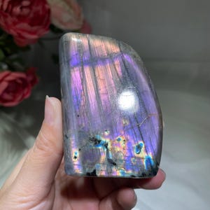 292g High Quality Flash Labradorite Freeform, Super Flashy Polished Pink Purple Labradorite Crystal.
