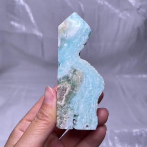 128g High Quality Raw Polished Blue Hemimorphite Tower, Calming Crystal