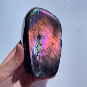 532g Top Quality Flash Labradorite Freeform, Super Flashy Polished Pink/Orange Color Changing Labradorite Crystal.