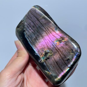 226g High Quality Flash Labradorite Freeform, Super Flashy Polished Pink Purple Labradorite Crystal.