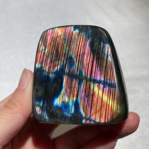 156g High Quality Flash Labradorite Freeform, Super Flashy Polished Pink Labradorite Crystal.