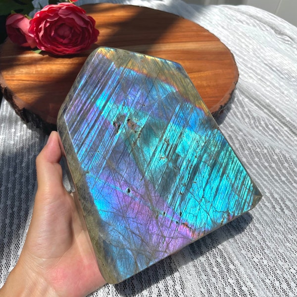 3,170g Humongous Full Flash Rainbow Labradorite Freeform, Super Flashy Polished Labradorite Crystal.