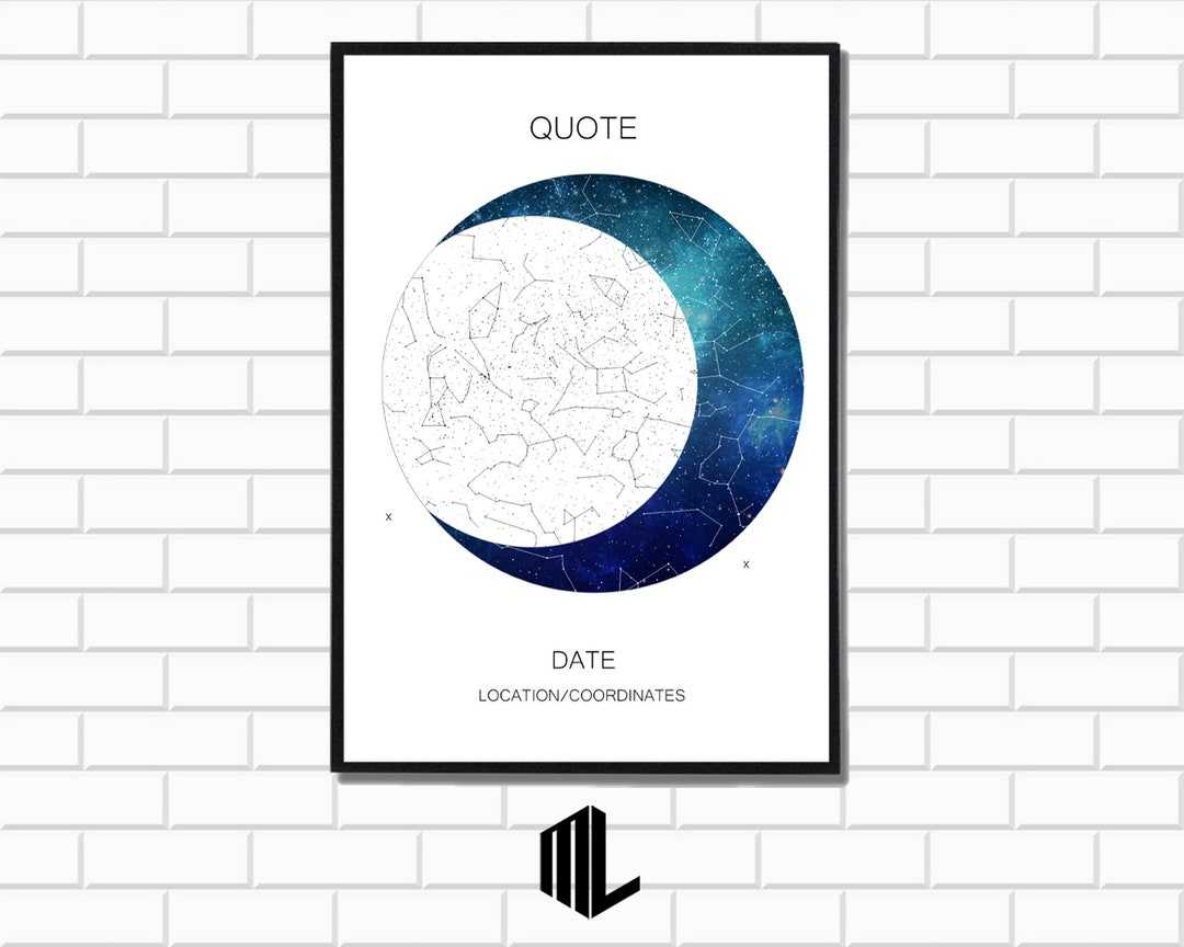 Blue Crescent Digital Star Map Night Sky Constellation Map - Etsy