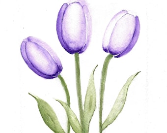 Purple Tulips Watercolor Flowers