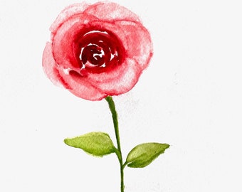 Gorgeous Pink Rose in Watercolor (Prints)