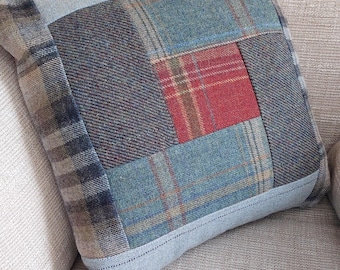 Handmade Tweed French Velvet Cushion Cover, Reclaimed Fabric, Nature Inspired Home Decor