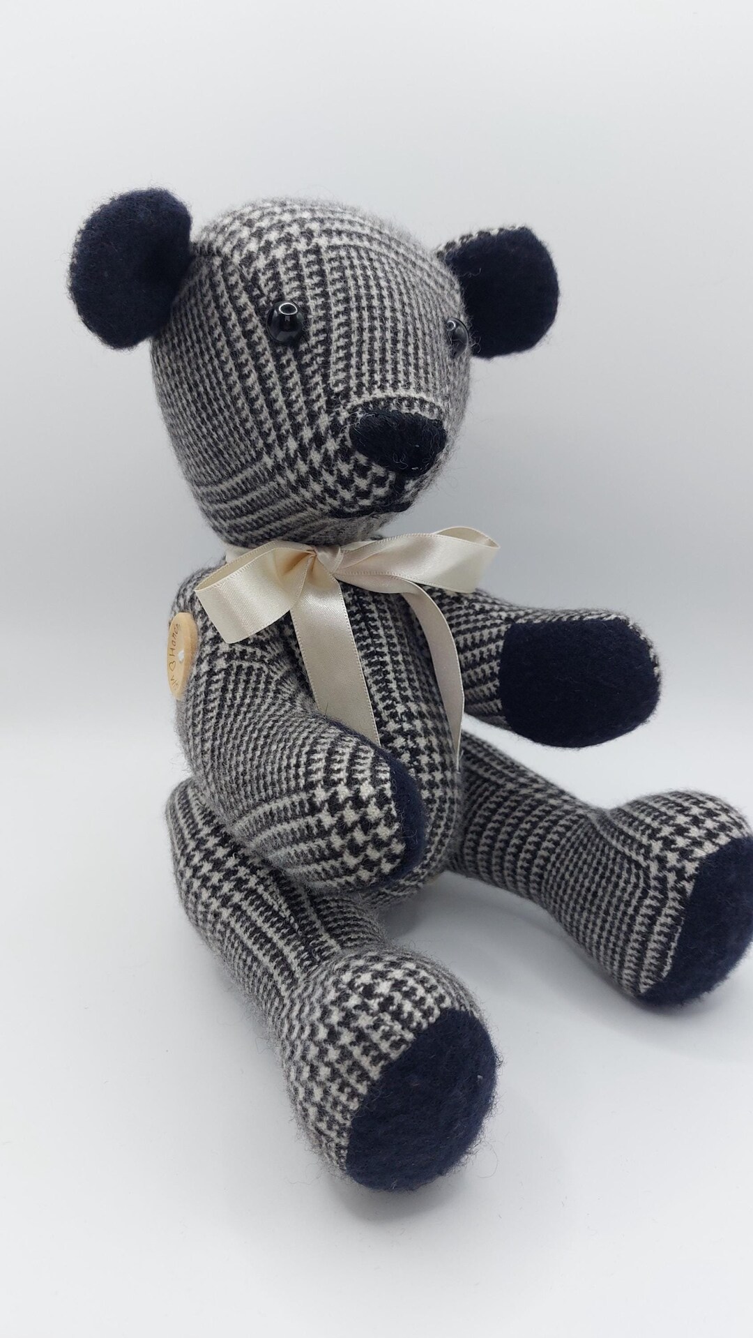 Cashmere and Wool Tweed Teddy Bear, Handmade Bear With Articulated ...
