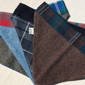 Extra Large Tartan Dog Bandana, Double Sided  Bandana, Handmade ,  Tweed Fabric, Reclaimed Materials, Durable Pet Accessory.