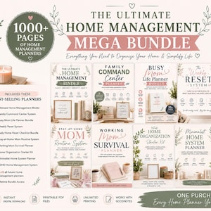 Home Management Mega Bundle | 1000+ Page Home Planner, Family Command Center, ADHD Home Binder, Lifetime Updates