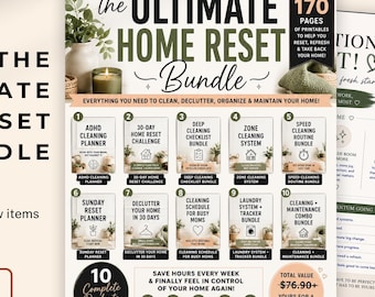 Ultimate Home Reset Bundle for Busy Moms | ADHD Cleaning Planner, Declutter Challenge, Cleaning Schedule PDF